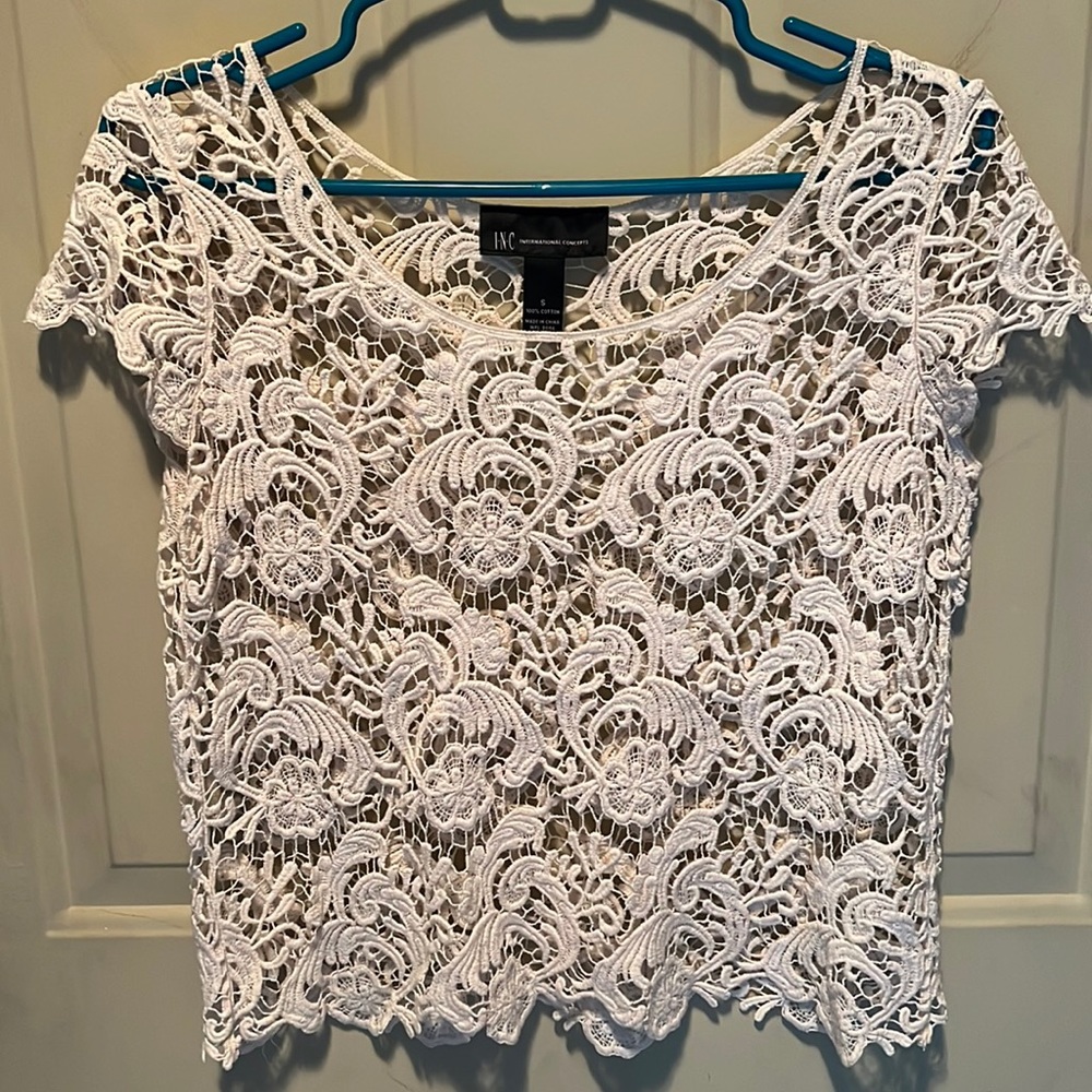 INC unique open lace top